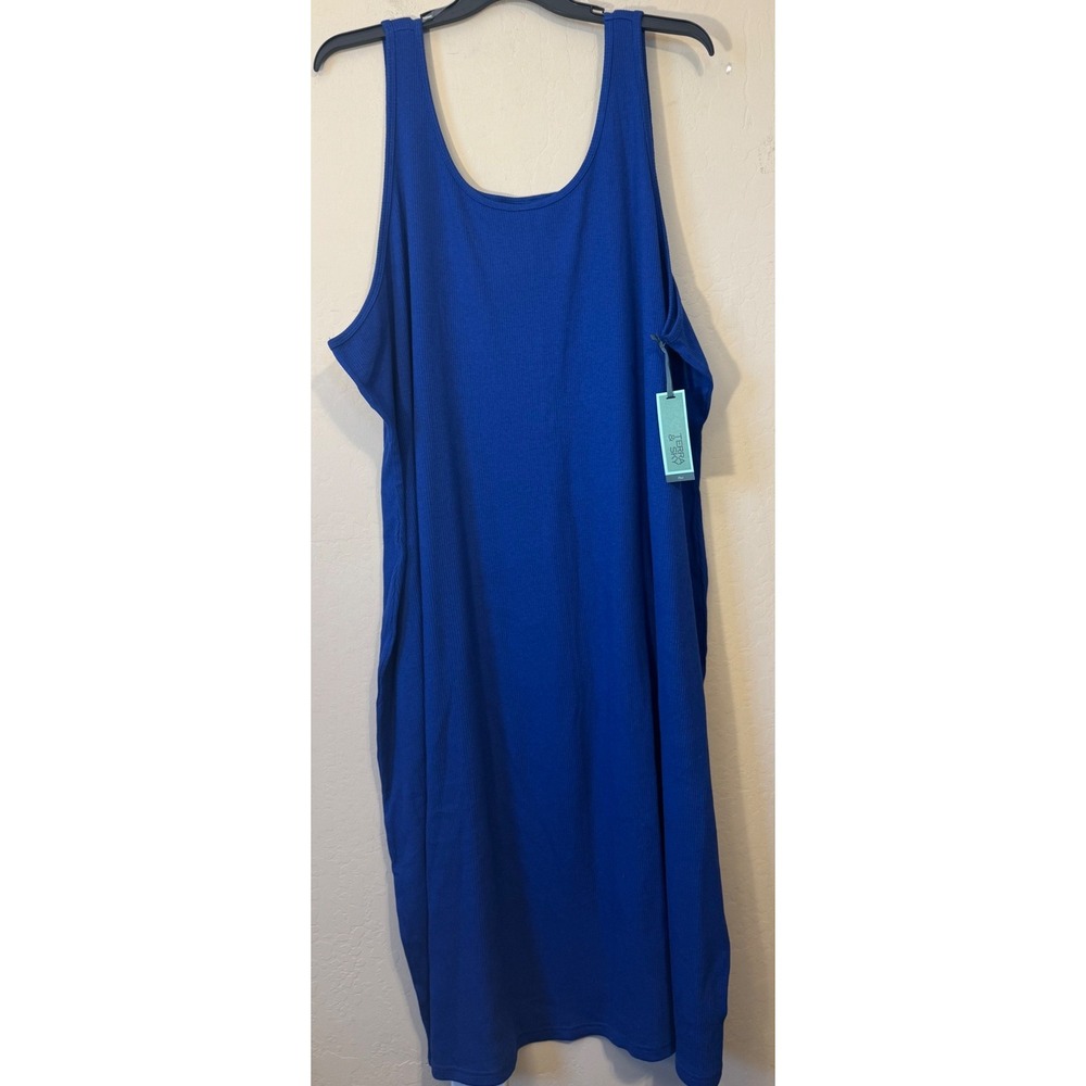 Terra & Sky Tank Dress Women 4X Blue Casual Ribbed Knit Sleeveless Midi NEW